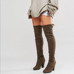 Khaki Sock Heeled Over The Knee Boots